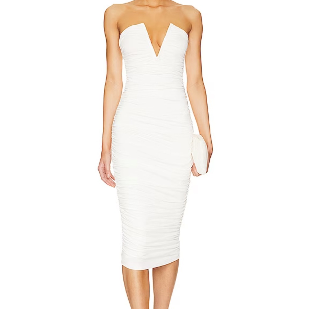 Superdown white ruched midi dress - sexy, elegant. Brand new /w tags